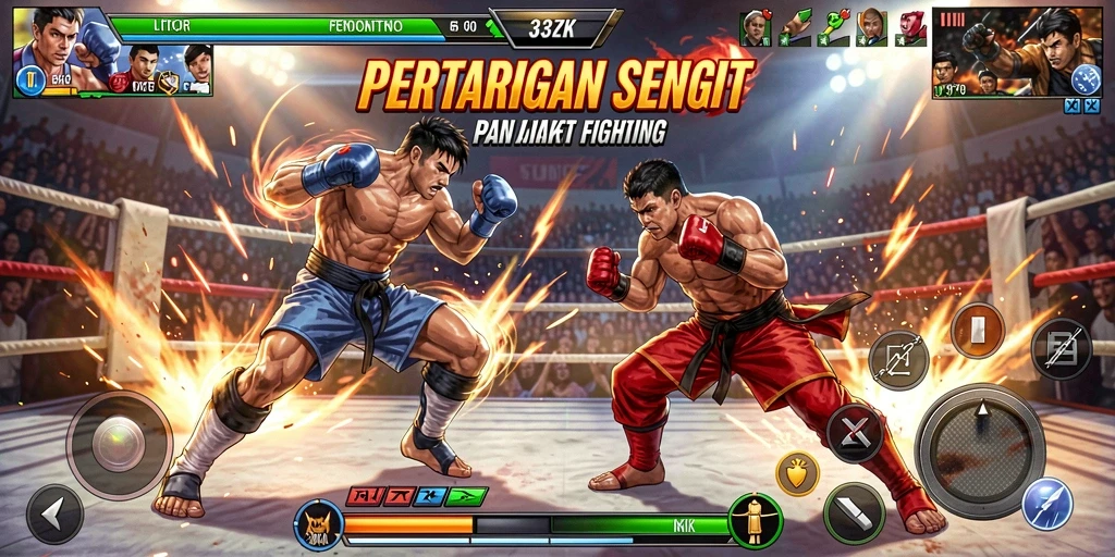Screenshot 33ZK menampilkan aksi pertarungan yang dinamis dan karakter yang berwarna.
