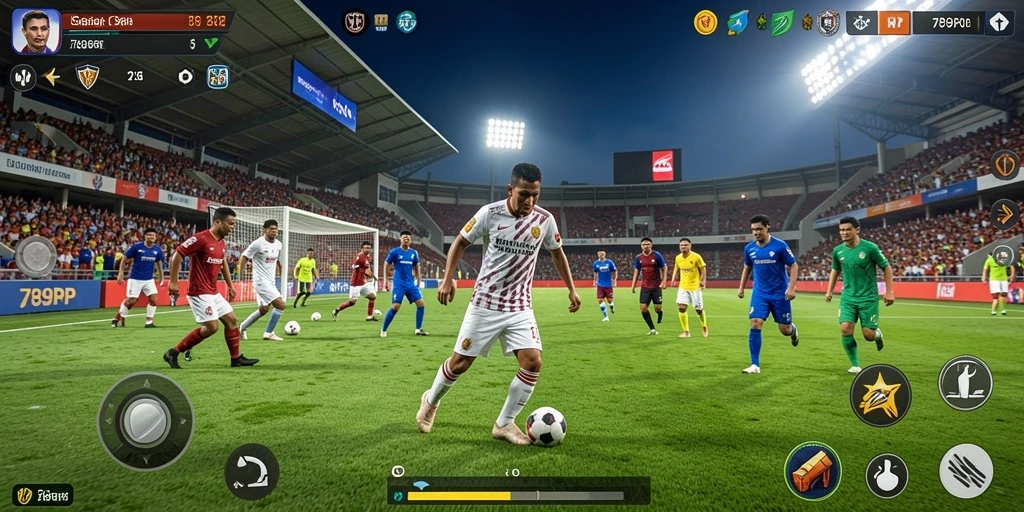 Tampilan gameplay 789RP yang menarik dengan aksi pertandingan sepak bola.