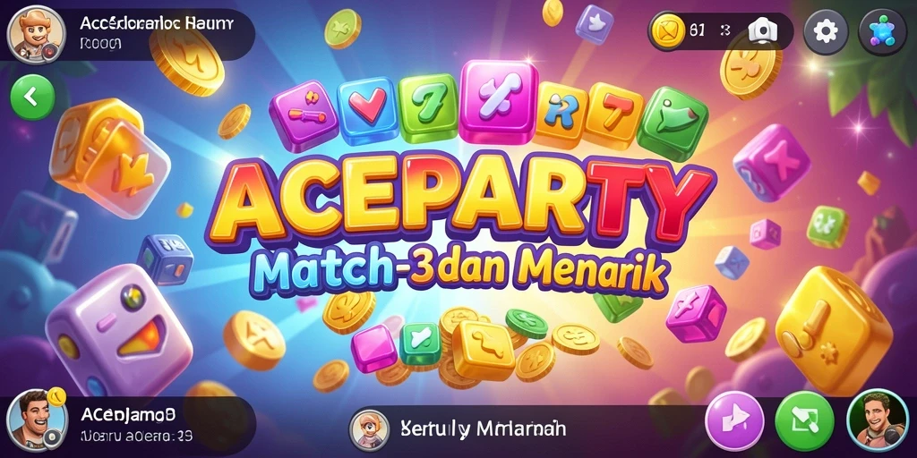 Screenshot gameplay ACEPARTY yang menunjukkan aksi Match-3 yang seru.