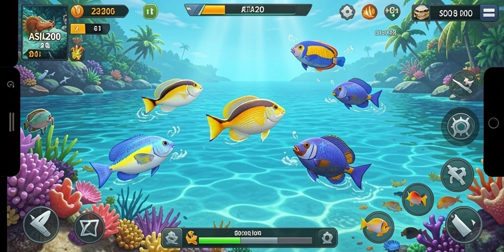 Tampilan gameplay ASIA200 dengan aksi menembak ikan yang seru.