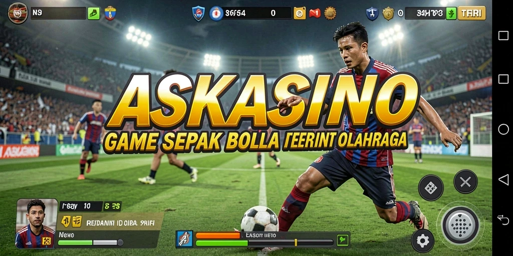 Tangkapan layar permainan <strong>ASKASINO</strong> menampilkan aksi seru di lapangan sepak bola.