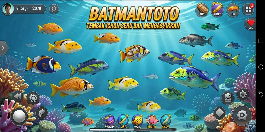Tampilan gameplay yang seru dalam BATMANTOTO, menampilkan aksi tembak ikan.