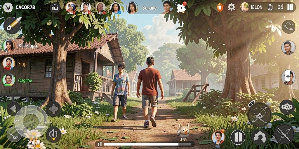 Tampilan gameplay <strong>CACOR78</strong> menampilkan karakter berinteraksi dengan lingkungan.