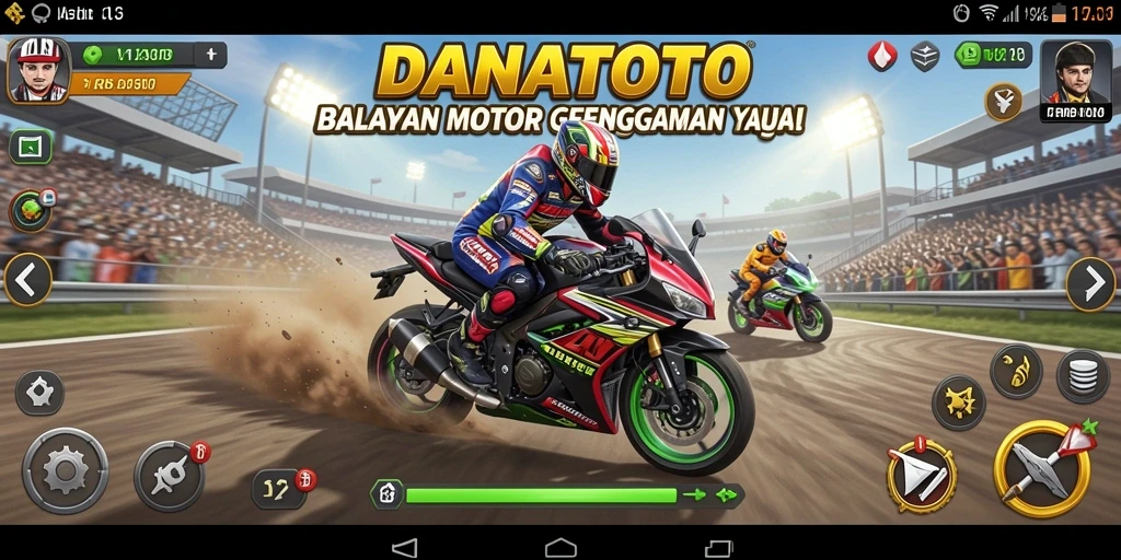 Tangkapan layar gameplay <strong>DANATOTO</strong> yang menegangkan saat balapan motor.