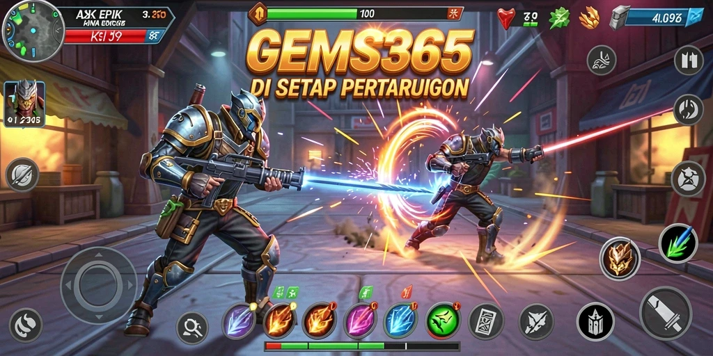 Tampilan menarik dari gameplay GEMS365 yang penuh aksi.