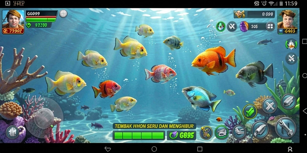 Tampilan gameplay GG999 yang mendebarkan saat berburu ikan.
