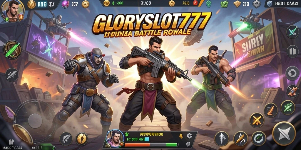 Tampilan seru gameplay GLORYSLOT777 dengan aksi Battle Royale yang mendebarkan.