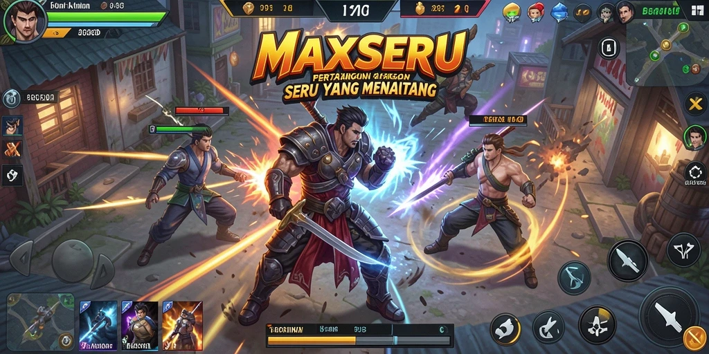 Tampilan gameplay MAXSERU dengan aksi pertarungan yang mendebarkan.