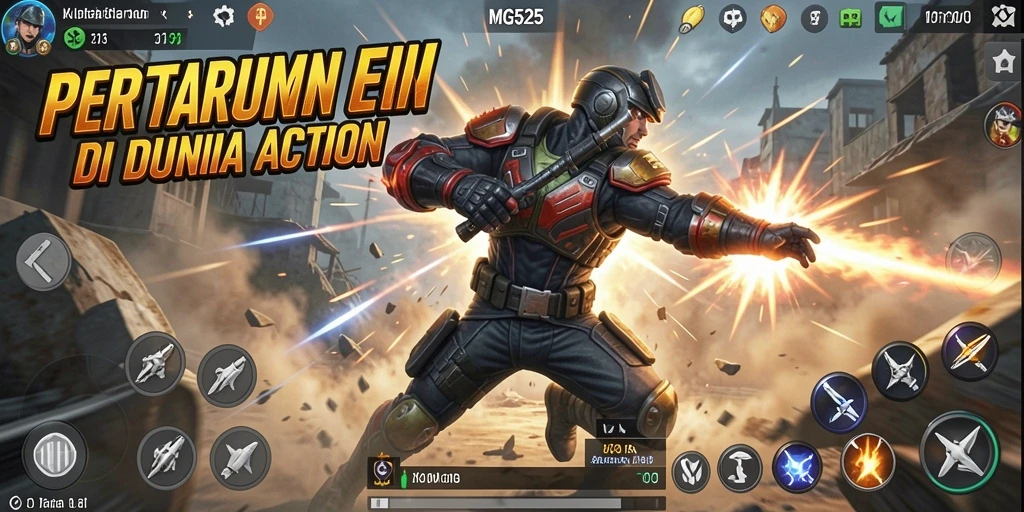 Screenshot gameplay MG525 menampilkan aksi bertarung yang mendebarkan.