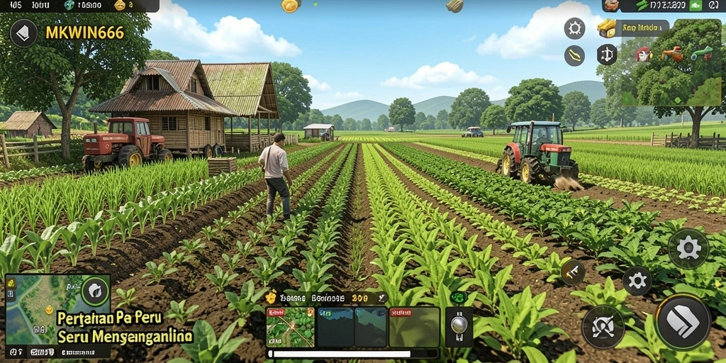 Screenshot gameplay MKWIN666 menunjukkan aktivitas pertanian yang menarik dan dinamis.