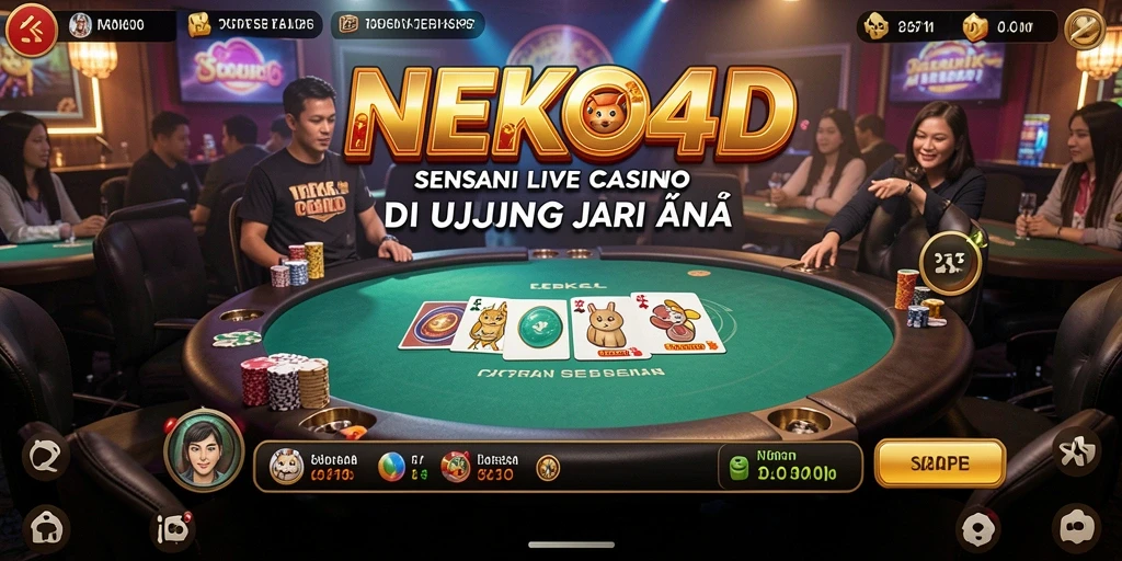 Screenshot gameplay NEKO4D menampilkan dealer langsung dan suasana kasino yang nyata.