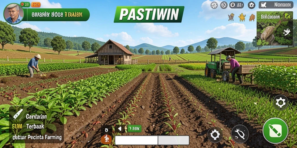 Tampilan menarik dari gameplay PASTIWIN yang menunjukkan aktivitas pertanian.