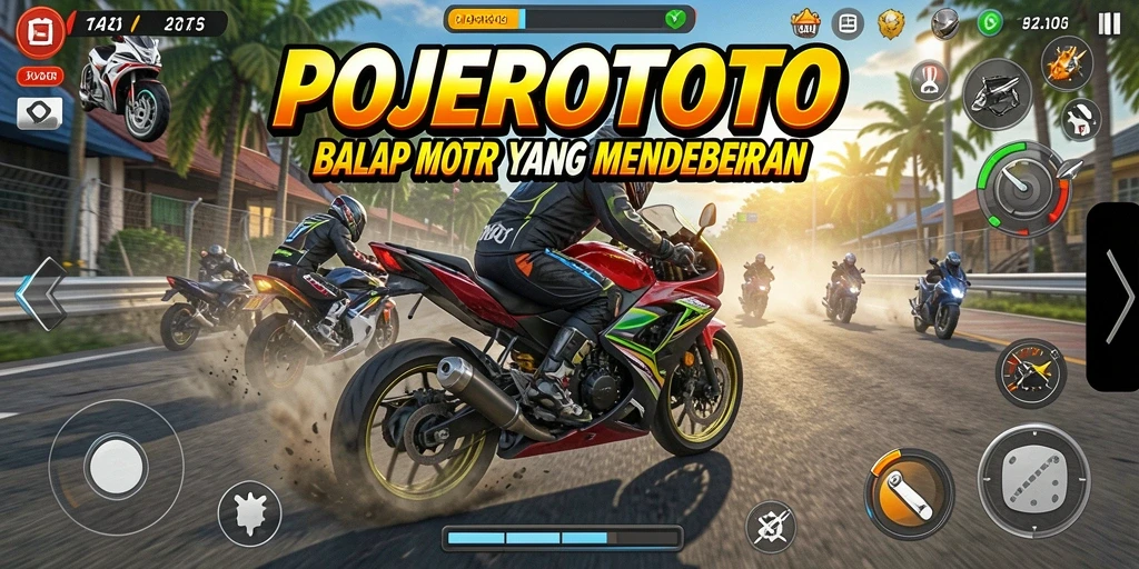 Gameplay seru balap motor di POJEROTOTO dengan grafis menakjubkan.