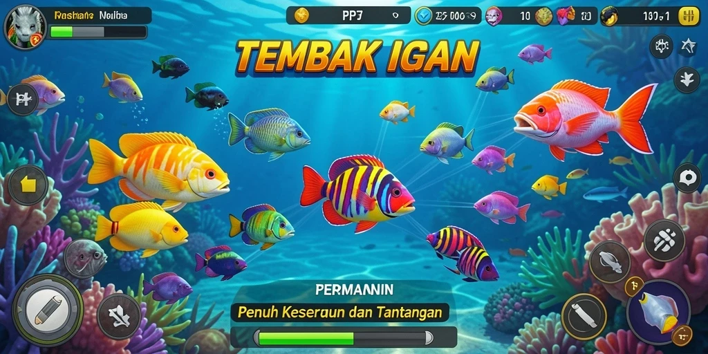 Screenshot utama PP7 menampilkan aksi menangkap ikan yang mendebarkan.