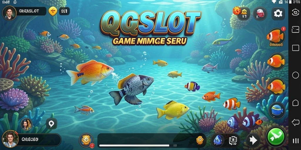Tampilan gameplay memancing seru dalam QQSLOT dengan ikan yang beragam.