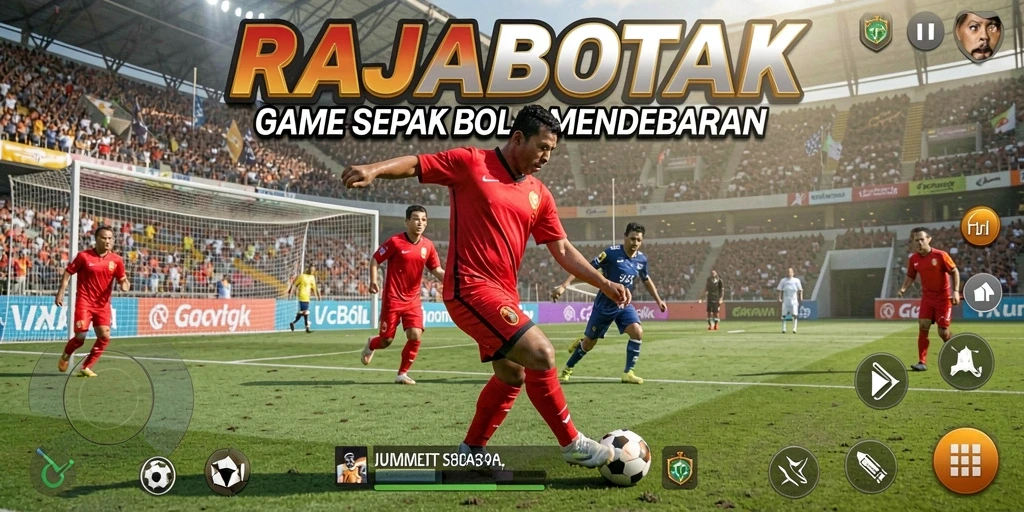 Tampilan gameplay seru dalam RAJABOTAK dengan aksi sepak bola nyata.
