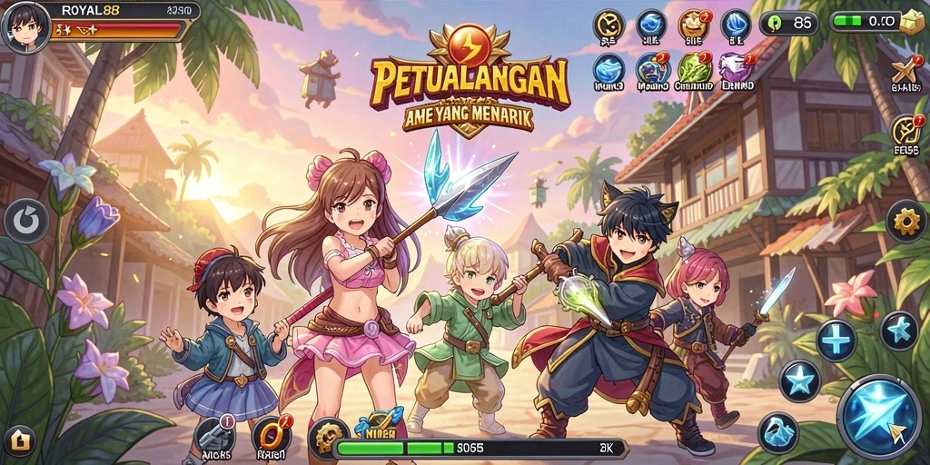 Tampilan gameplay ROYAL88 menunjukkan aksi seru dan karakter Anime menarik.