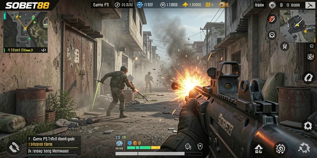 Tangkapan layar dari gameplay intens SOBET88 dalam mode FPS.