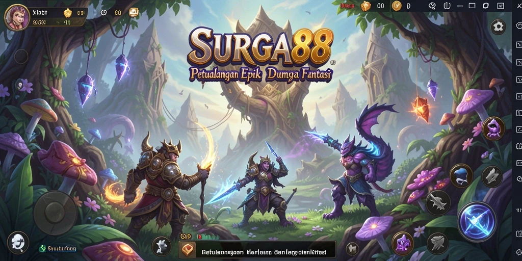 Screenshot utama SURGA88 menampilkan gameplay petualangan yang menegangkan dan penuh warna.