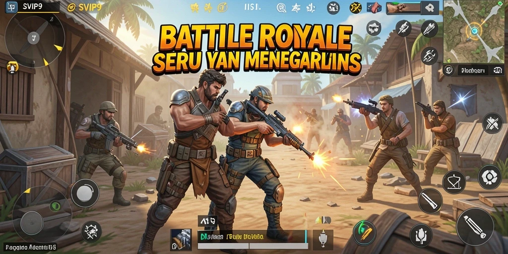 Screenshot gameplay SVIP9 menunjukkan aksi intens Battle Royale yang mengasyikkan.
