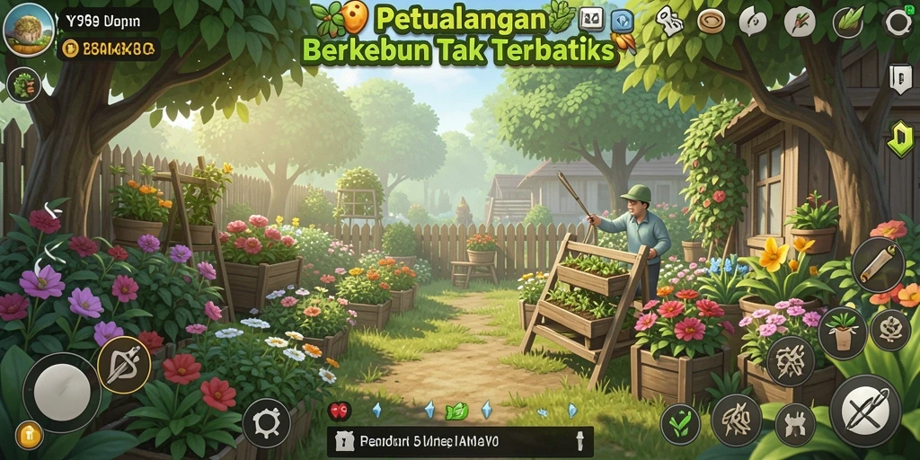 Tampilan gameplay Y89 yang menakjubkan saat mengelola kebun.