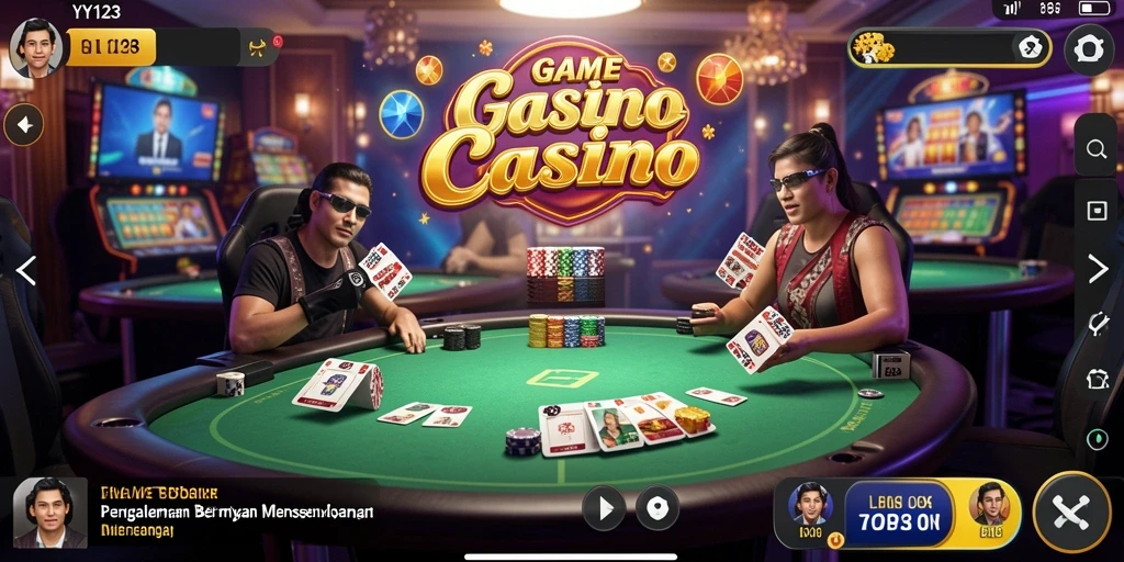 Screenshot gameplay YY123, menunjukkan suasana kasino yang autentik dan interaktif.