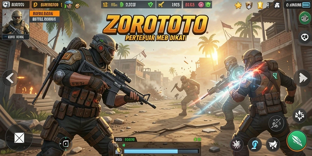 Screenshot gameplay ZOROTOTO yang menampilkan aksi pertempuran Battle Royale.